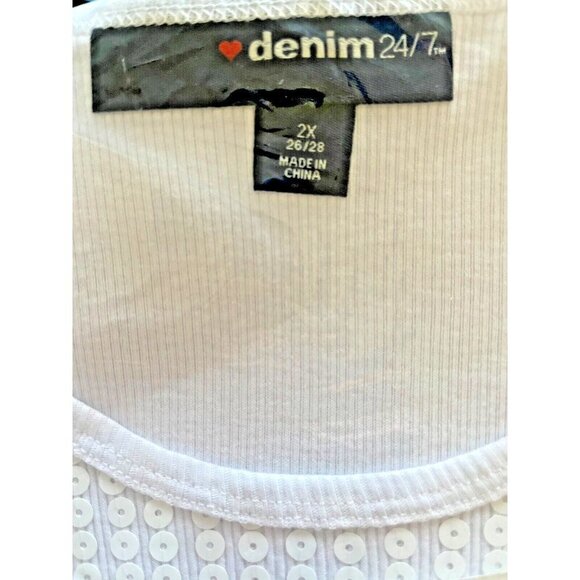 Denim 24/7 Plus 26/28 White Sequin Front Scoop Neck Ribbed Trim Tank Top - Picture 6 of 6